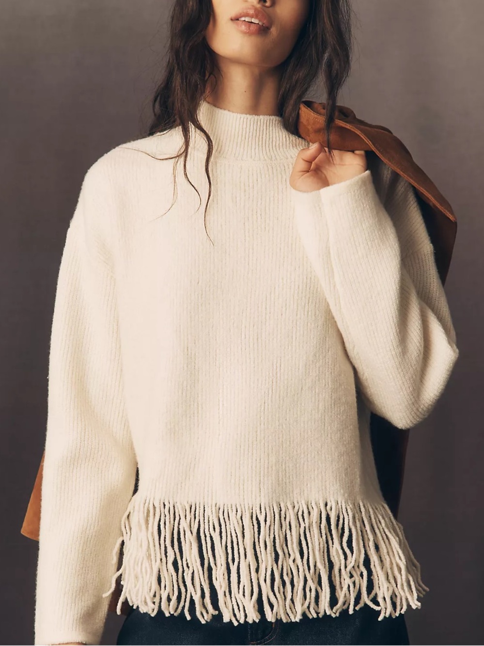 Rails Lise Fringed Mock-Neck Sweater